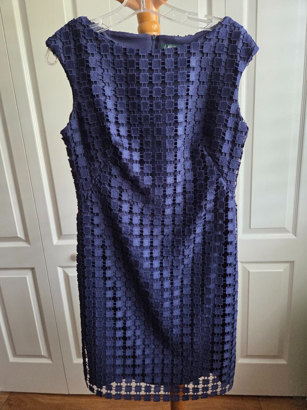 Lauren by Ralph Lauren Geometric Square Lace sleeveless Dress - Navy - size 8